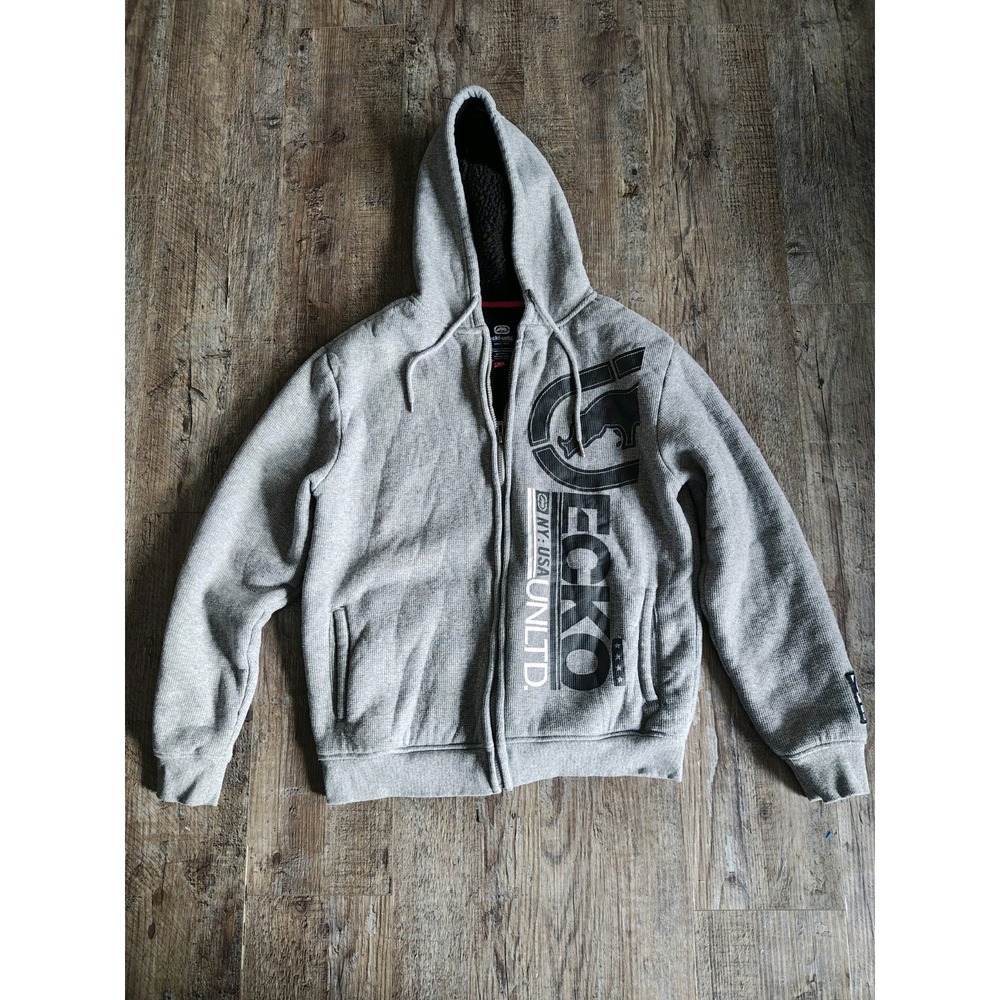 Ecko Unltd. Men's Medium Full Zip Hoodie Raw Unlimited Jacket Faux Fur Lined Y2K